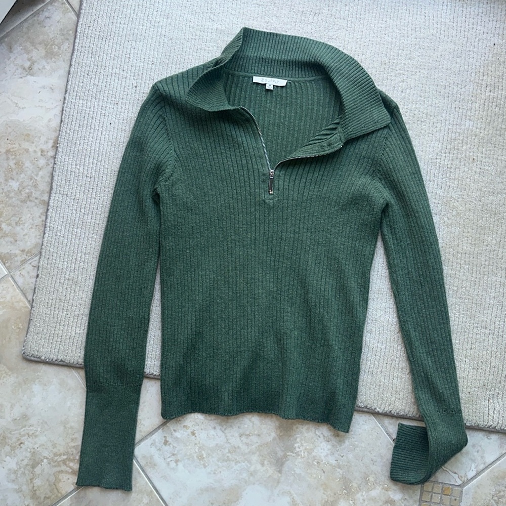 Z SUPPLY medium green ribbed quarter zip sweater